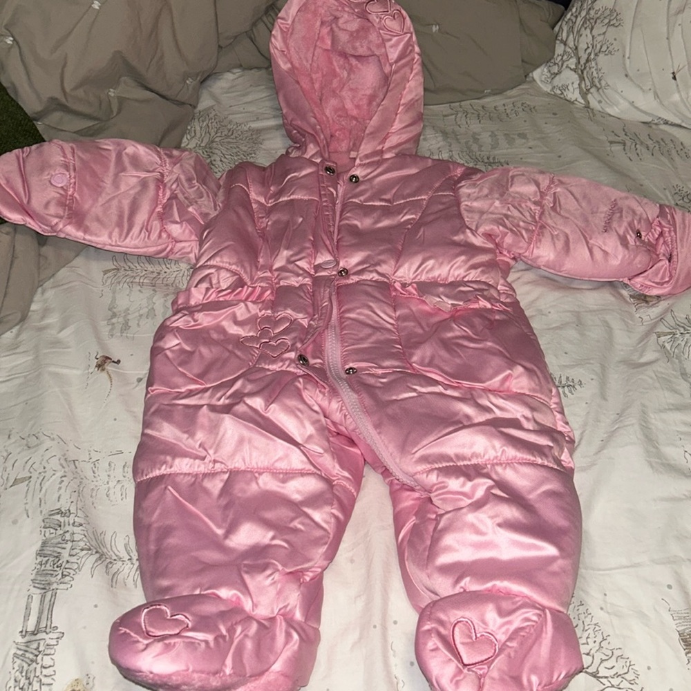London Fog Pink Hooded Snow Suit - 6-9 months